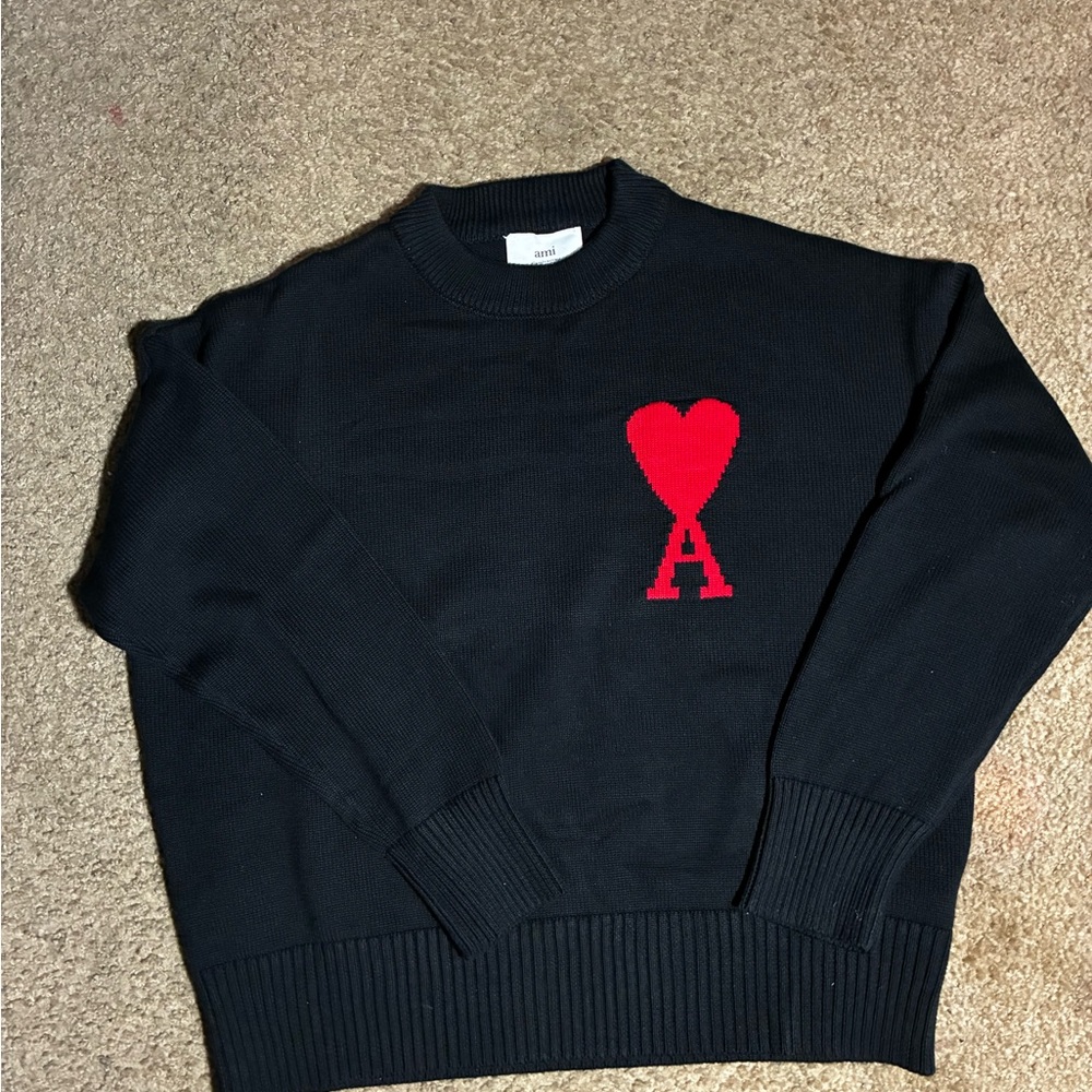 Ami Alexandre Mattiussi Black Sweater with Red Heart Motif